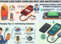 Smartphone overheating while charging on a charger cable, showing battery safety and charging tips.