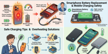 Smartphone overheating while charging on a charger cable, showing battery safety and charging tips.